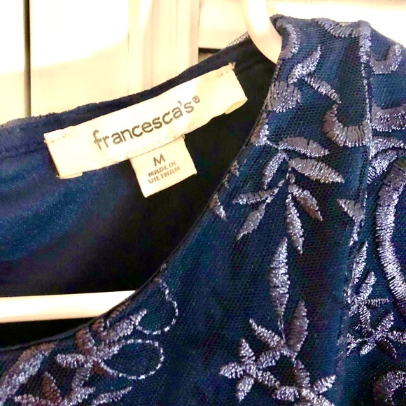 Francesca’s navy blue floral embroidered dress size medium - Picture 3 of 3